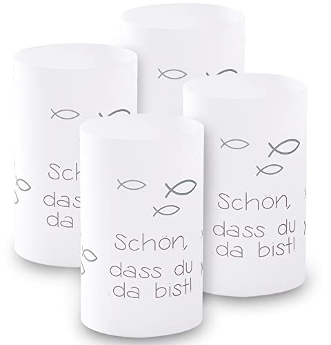Portavelas con forma de peces, 8 unidades, minivelas decorativas como decoración de mesa para niños y niñas, comunión, confirmación, bautismo, velas de té, I Schön DASS du da bist I aprox. 6,0 x 10,0
