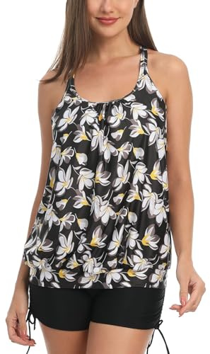 IHCEMIH Tankini Push Up pour Femme - Contrôle du Ventre, Taille Haute, Maillot de Bain Deux Pièces avec String - Vêtements de Plage