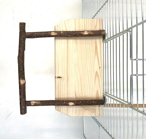 Ollesch - Janni Anflugsitzstange für Vogelheime | 24,5x12/20cm | Vogelsitzbrett | Ideal für den Anflug bei Vogelkäfigen | Fichte und Haselnussholz