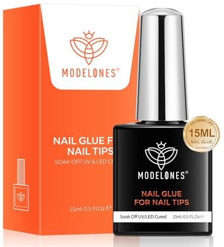 modelones Nagelkleber für Kunstnägel, Nail Glue, Nagelkleber für Tips Glue Gel Press on Nails, Uv Nagelkleber,Brauchen Aushärten unter Nagellampe, Selbermachen zu Hause Nail Art 15 ML