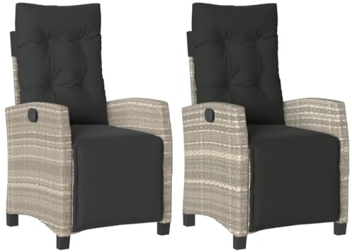 vidaXL Gartensessel 2 STK., Gartenstuhl mit Fußteil, Garten Liegestuhl mit Verstellbarer Rückenlehne Fußstütze, Sessel Relaxsessel Gartenmöbel, Hellgrau Poly Rattan