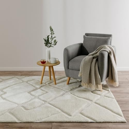 benuta Basic Teppich Elvy - Creme 160x230 cm - Abstrakter weicher Relief Wohnzimmerteppich - Leicht zu Reinigen - Strapazierfähig - Für Fußbodenheizung Geeignet