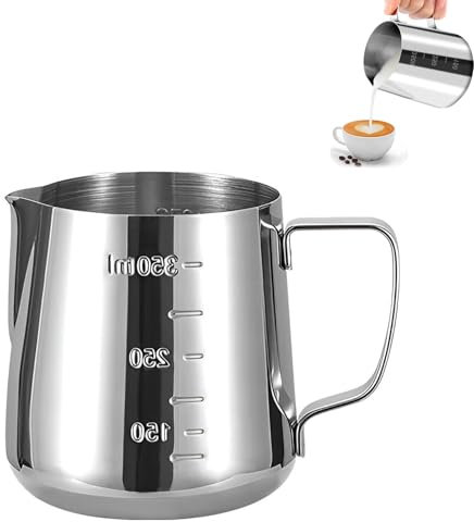 Banjiabb Milchkännchen 350ml, Edelstahl, Silber, mit Messskala, für Kaffeeliebhaber