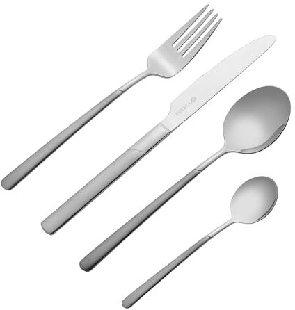 Viners Atlanta 16 Piece Cutlery Set Stainless Steel, Brushed Satin Finish Includes Knives, Forks, Spoons Rust-Resistant, Dishwasher Safe Ideal for Home, Party, Restaurant