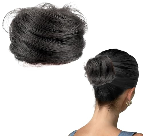 GWAWG Coletero con goma para el pelo, moño fino, moño falso, postizo, pelo real, para mujeres, coletero con pelo, extensiones de pelo, bodas, fiestas, uso diario (negro natural)