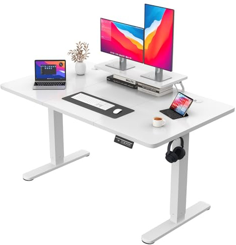 JUMMICO Scrivania regolabile in Altezza, Standing Desk, Scrivania da Ufficio Elettrica Regolabile con funzione di memoria, 140 x 60 cm Bianca