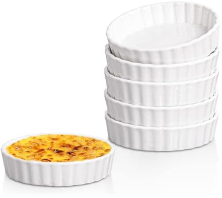 Kueohse 140 g creme Brulee-ugnsformar, runda räfflade quichformar, tarteform, ugnssäkra ugnsformar för bakning, soufflé, ugnsformar 6-pack