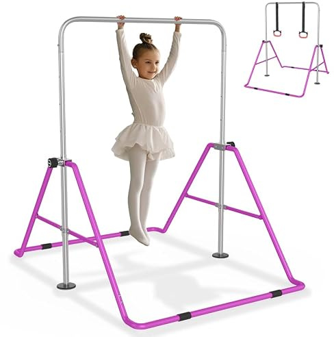 Aufun Gymnastikstång för barn, vikbar gymnastikskena inomhus höjdjusterbar, stabil stålkonstruktion, utbyggbar junior hemutrustning stänger för barnens hemträning, lila