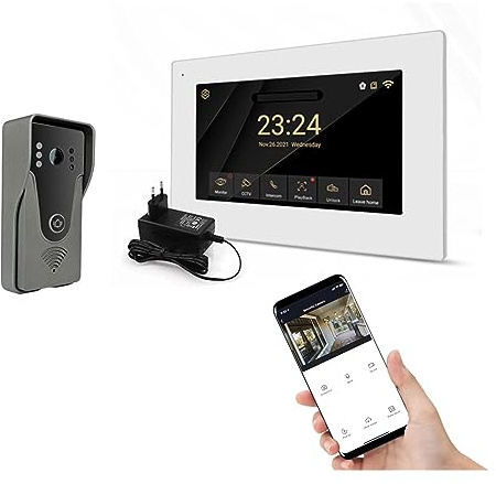 Intercomunicadores inalámbricos para el hogar de videoportero inteligente inalámbrico 1080P Pantalla táctil completa con puerta con cable Teléfono inteligente que habla Desbloqueo de una tecla(H-R6-P3