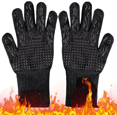 Ezranova BBQ grillhandskar, värmebeständiga upp till 800 °C, ugnshandskar, eldfasta handskar, grillhandskar, kockhandskar, bakhandskar, (svart)