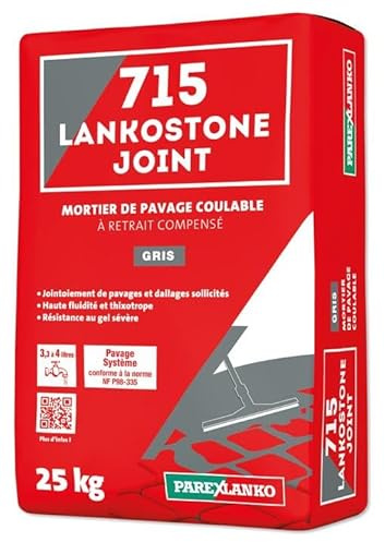 PAREXLANKO - Mortier pavés et dallages - 715 LANKOSTONE JOINT - Gris - 25kg | Prêt à gâcher - Haute fluidité - Pour allées, terrasses et rues pavées - Peut être teinté - Finition durable