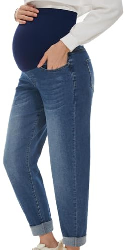 ORANDESIGNE Jeans Premaman da Donna Comodi Elasticizzati Stile Boyfriend per Gravidanza A Blu L