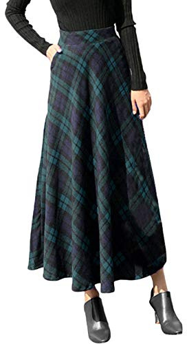 Gonna Plissettata Donna Lunga Elegante Curvy Vintage A Linea Vita Alta Gonna Tartan Elastico in Vita Gonna A Pieghe Sciolto Casual Gonna Scozzese Donna con Tasca Midi Gonna Flared per Il Tempo Libero