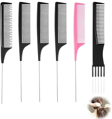 6 Piecès Peigne Queue Femmes et Hommes, Peignes à Cheveux Avec DifféRents Types Peigne à Mèches Dents Manche Ergonomique Peignes à Crêper de Coloration Professionnel pour Coiffeurs Particuliers