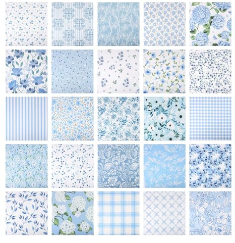 25 Pcs Cotton Fabric Bundles 5 Inch Pre Cut Quilting Fabric Squares (Blue) | Soft Natural Material for Sewing, DIY Crafts, Patchwork, Home Decor, Patchwork