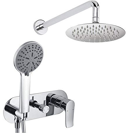 Kibath 423351 Grifo Monomando empotrar SAR. Salida Pared. Incluye: rociador extraplano, Soporte, Flexo, maneral y Brazo Ducha empotrable con Acabado Redondo en Cromo Brillo