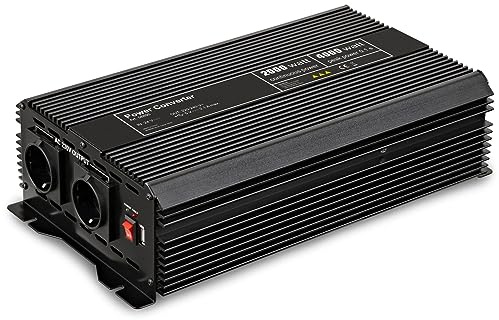 Goobay 58895 Spannungswandler/ Wechselrichter/ Inverter 24V auf 230V 2000W/ 4000W mit 2x AC-Steckdosen und 1x USB-Anschluss (2100mA), schwarz