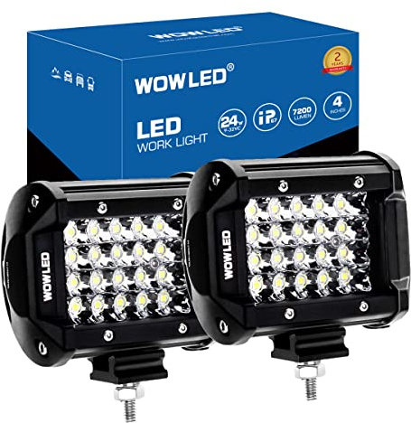 WOWLED Offroad 4 Inch Quad Row LED Pods 2 Pack, 7200LM Spot Beam 4 Rows LED Light Bar Off Road Work Light Driving Fog Lamps Car ATV UTE Truck Bar Lamp Camp Light 12V 24V DC 4X4