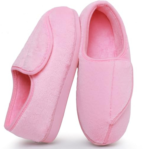 Git-up Ladies Diabetic Slippers Arthritis Edema Memory Foam Adjustable Closed Toe Swollen Feet Slippers Comfortable House Indoor Outdoor Shoes with Rubber Sole, Pink UK/9