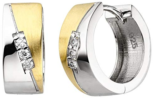 Jobo Damen Creolen 925 Sterling Silber bicolor vergoldet 6 Zirkonia Ohrringe