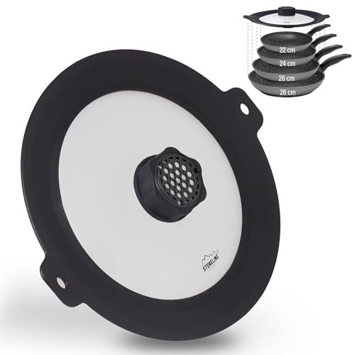 STONELINE Smell Well 4in1 Universaldeckel für Töpfe Pfannen ø 22/24/26/28 cm KLEINSTE DUNSTABZUGSHAUBE, Aroma Filter Funktion, abgestufter Silikonrand, hitzebeständig, 4 Größen, 1 Nachfüllset, Schwarz
