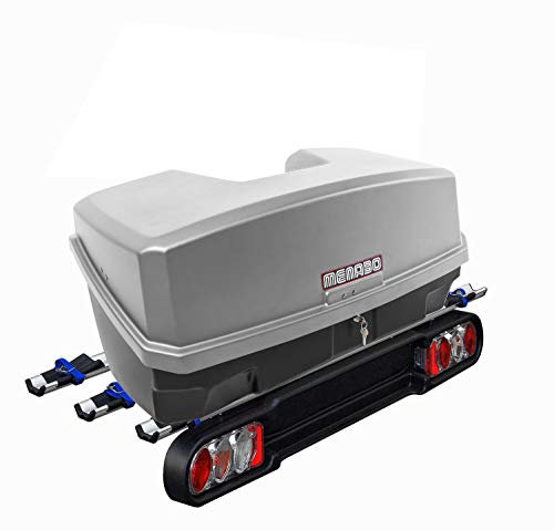 Ménabo Race 3 Kupplungsträger Fahrradträger 3Räder klappbar + Nekkar Gepäckbox Silber