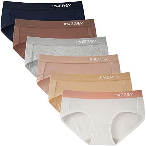 INNERSY Bragas Mujer Algodón Cómoda y Respirable de Braguitas Elasticidad con Faja Ropa Interior Mujer Sexy Pack de 6 (S, Básico Multicolor)