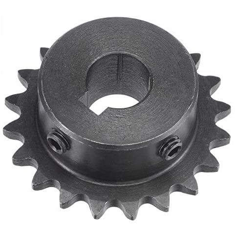 sourcing map 20 Dientes Piñón Tipo B Único Filamento 1/4 Paso, 12mm Calibre Negro Óxido C45 Carbono Acero, Chavetero con 2 Fijación Tornillos para ISO 04C