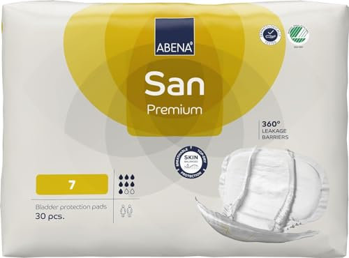 ABENA San 7 Premium Inkontinenzeinlagen 30 Stück für Damen und Herren, 2100 ml Saugfähigkeit, schnell einziehende Inkontinenzprodukte, diskrete und anatomische Inkontinenzeinlagen für Männer/Frauen