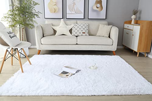 LYKEJI Tappeto Soffice e Morbido per Camera dei Bambini, Soggiorno e Camera da Letto - Decorazione Shaggy Antiscivolo (80x120cm, Bianco)
