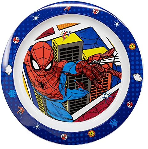 Stor Marvel Spiderman Platt tallrik för barn, i BPA-fri plast, mikrovågbar, tvättbar och återanvändbar