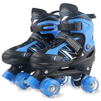 LIRENGUI Boys Roller Skates for Kids Children Beginners, Adjustable Kids Roller Skates with All Light Up Wheels for Sports, Black & Blue (Large 4-7 US)