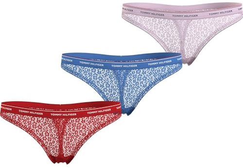 Tommy Hilfiger Perizomi Donna Confezione da 3 Premium Essential Tanga, Multicolore (Fierce Red/Blue Spell/Pearly Pink), 1XL