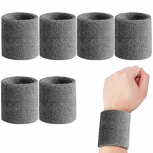 Svettband, 6 stycken sportarmband, träningsarmsvettband, absorberande handledsband för handboll, basket, tennis, gymnastik, löpning i grått