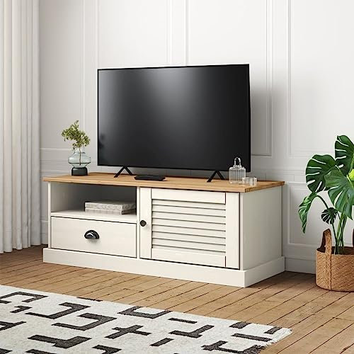 ZEYUAN TV-Schrank VIGO Weiß 106x40x40 cm Massivholz Kiefer Fernsehtisch, TV Lowboard, Fernsehschrank, TV Bank, TV Table, TV Kommode - 353176