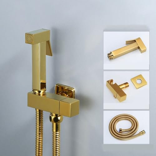 Hand-Bidet-Sprüh-Set, Messing-Bidet-Wasserhahn, goldfarben, Hand-WC-Sprühgerät, hygienischer Dusch-WC-Aufsatz (Gold)