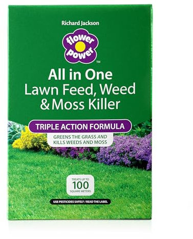 Richard Jackson Flower Power All in One Lawn Food, Weedkiller and Mosskiller, 3.3kg