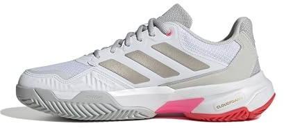adidas Mujer Courtjam Control 3 Tennis Shoes, Cloud White/Iron Metallic/Lucid Red, 40 2/3 EU