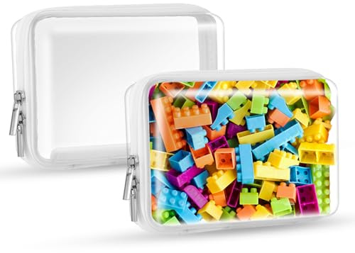 Lot de 2 étuis rigides transparents à fermeture éclair - Sacs de voyage en plastique PC rigide - Bacs de rangement de voyage portables - Sacs de maquillage durables pour le rangement de jouets