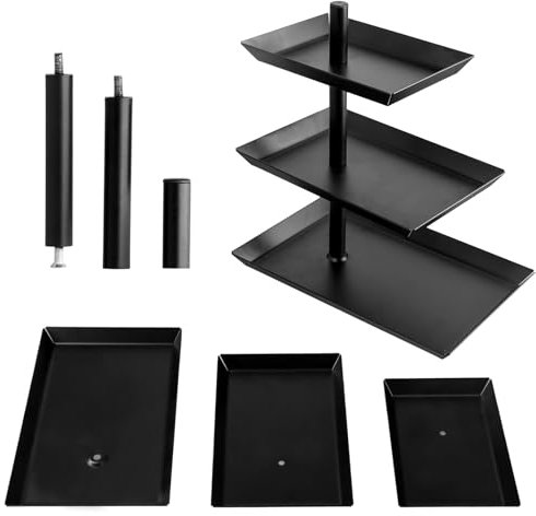 volumoon Frutero de 3 Pisos, Soporte de Frutas Giratorio de 360° para Entretenimiento y Fiestas, Bandeja de Servir de Metal para Postres, Pasteles, Galletas, Frutas - Negro