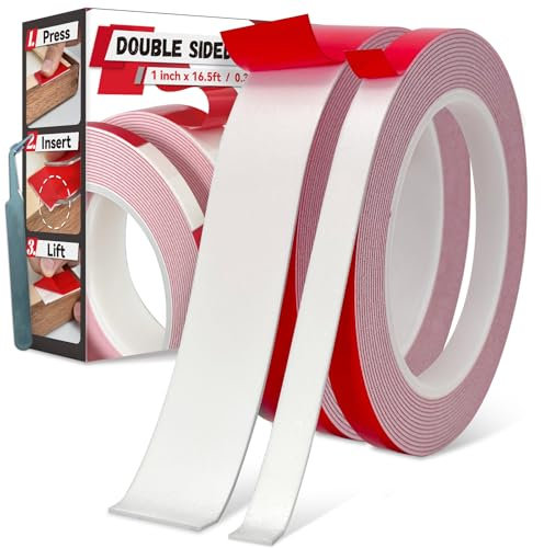 Doppelseitiges Klebeband Heavy Duty 2Rolls, 16.5FT abnehmbar starkes Klebeband für hängende Bild, LED-Licht, Sensoren, Auto, Haus, Büro, Schule Dekor, 1 und 0,39 Zoll breit