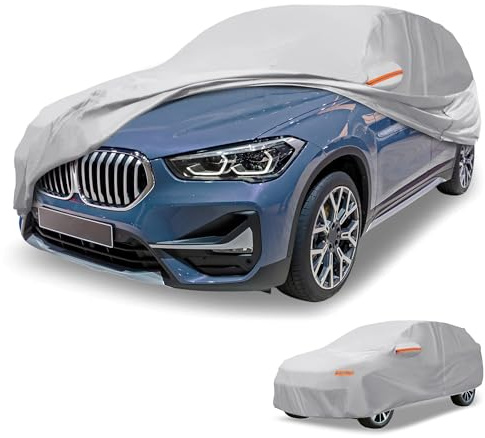 Partuto 1 Pc Funda de Coche Universal Impermeable para Todo Clima Exterior Automotriz Protección Solar Anti-UV Lluvia Completa 190T-PU Tono Plateado Apto para SUV Longitud de hasta 181
