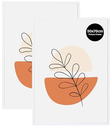 KAIWIN Pack of 2 Picture Frames 50 x 70 cm, White Picture Frame for Hanging with Poster, Used for Living Room, Bedroom | For Posters, Puzzles / 50x70cm Frame, 500 x 700 mm Wooden Photo Frame