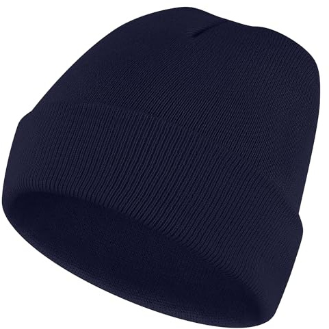 Wanme Bonnet pour Homme et Femme, Classics Basic Bonnet Hiver Extensible en Tricot, Chaud et Confortable, Bleu Marine