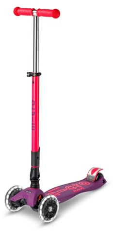 Micro Kickboard Maxi Foldable LED Kids Scooter, Ages 5-12, Up to 110lbs