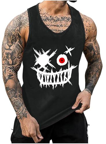 UHouse Debardeur Homme Sport Tee Shirt sans Manche Imprimé Débardeur Coton Ete Humour Gym Tshirt Musculation Tank Top Grande Taille Vetement Respirant T-Shirt Drole Noir L