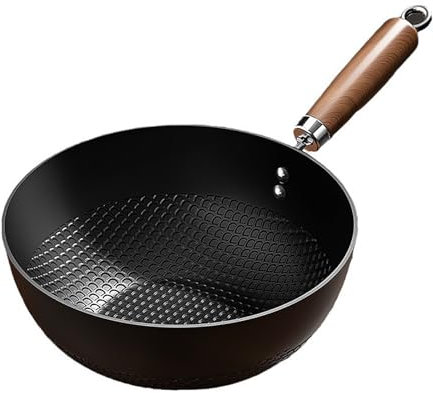 Wok Pan wok chino tradicional, sartén pequeña para el hogar, para exteriores, sartén forjada de hierro de precisión, sartén antiadherente para el hogar, sartén de hierro tradicional forjado a mano, A,