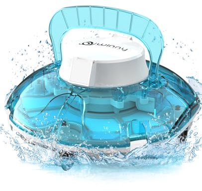 WINNY POOL CLEANER Winny 200 Limpiafondos Piscina, Inalámbrico Robot Limpiafondos Piscina, 75Min Autonomía, Piscinas Desmontables 60m², Doble Filtración,Estacionamiento Auto(Transparente Azul-Blanco)