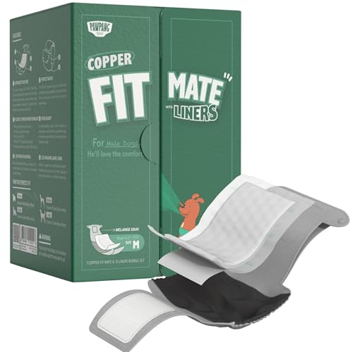 PAWPANG Copper Fit Mate Washable Male Dog Belly Band Kit – 1 Reusable Male Wrap with 15 Dog Diaper Liners, Ideal for Senior Dogs, Incontinence, and Marking, M