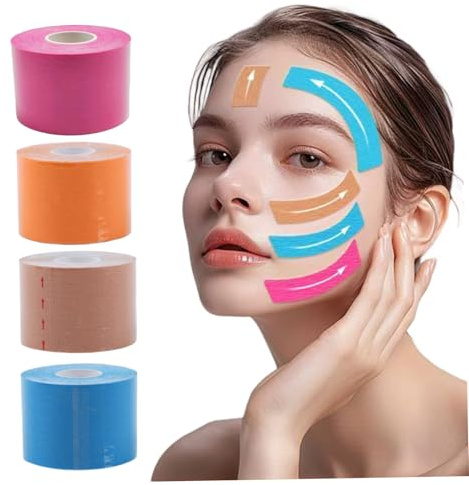 4Pcs Face Lift Tape, Anti Wrinkle Face Lifting Strap 1x197 Inch Breathable Facial Eye Neck Tape Patches for Forehead, Cheeks and Eyes.